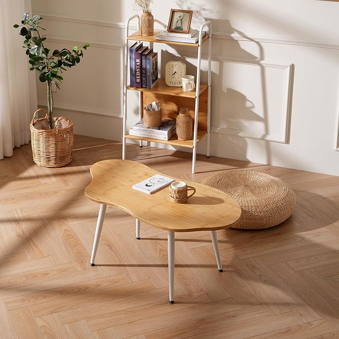 Cloud Coffee Table- Cute Tea Tables with Natural Bamboo, Solid Wood Coffee Tables, Modern Accent Sofa Center Table for Living Room & Office