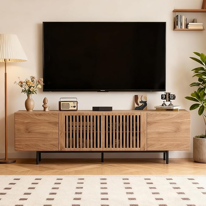 70.87" Mid-Century Modern TV Stand, Entertainment Center with 4 Storage Cabinets, Media Console Table for Living Room & Bedroom,Walnut - Image 3