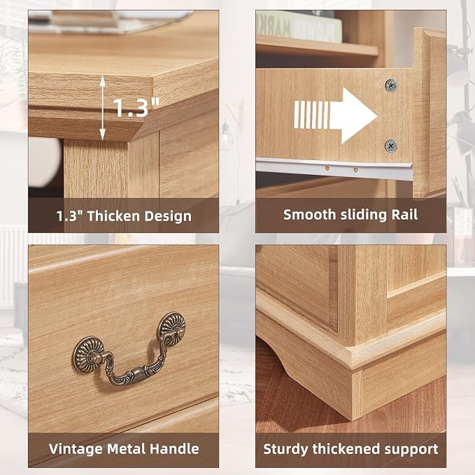 Farmhouse Nightstands Set of 2 with Charger Station, 2 Drawers Night Stand with Storage Shelf, Natural Wood 18" Wide Bedside Table, Rustic Bed Side End Tables for Bedroom, Living Room - Image 6
