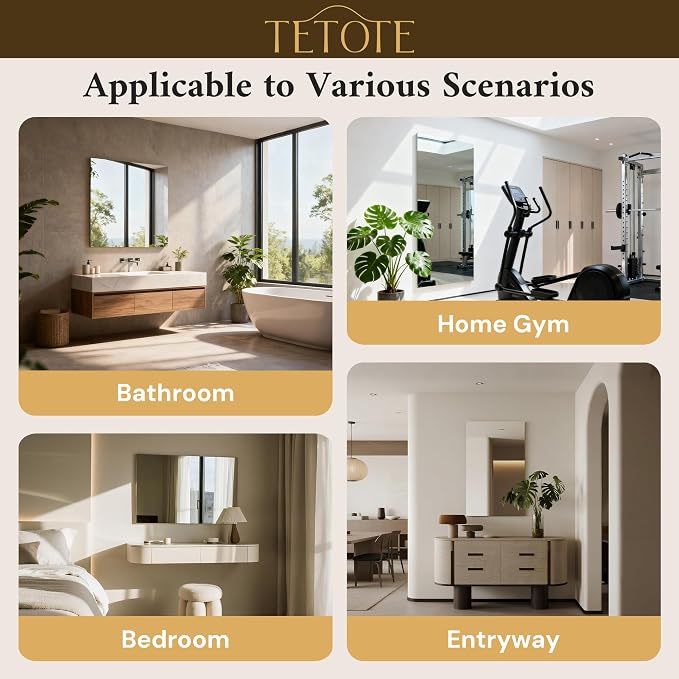 TETOTE Frameless Mirror 30" x 36" Frameless Tempered Bathroom Vanity Wall Mirror for Bedroom, Living Room, Entryway, Gym, Vertically/Horizontally - Image 7