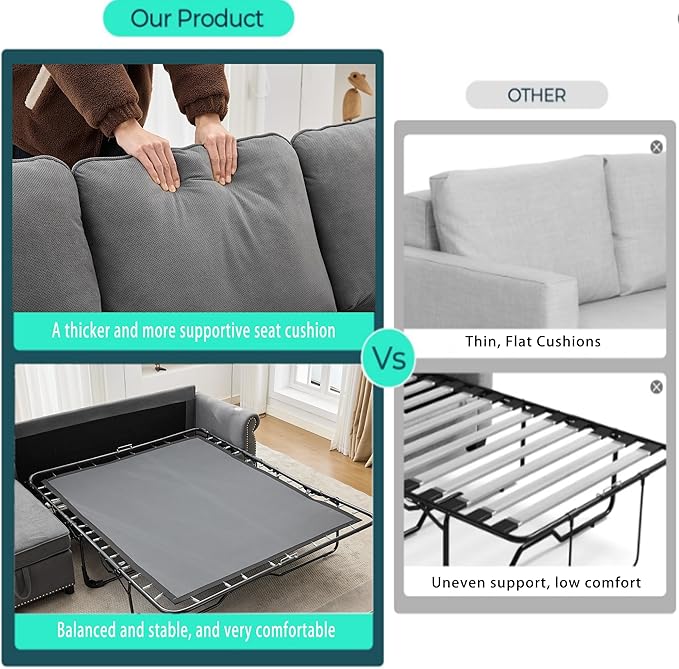 ERYE L-Shaped Reversible Sectional Sofa with Pull Out Queen Memory Mattress Sleeper Bed, 2-in-1 L-Shaped Corner Sectional Couches W/Wireless Charging, Storage Chaise Lounge