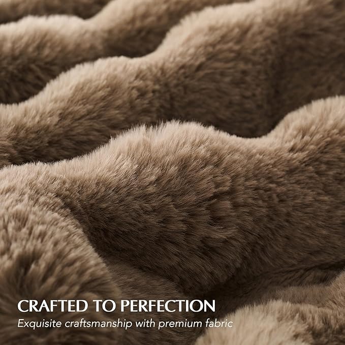 EverGrace Ultra Soft Luxury Fluffy Faux Rabbit Fur Throw Blanket, Thick Warm Bubble Throw for Bed, Cozy Plush Reversible Blankets for Couch, Chair, Sofa, Natural Tan, 50x60 Inches