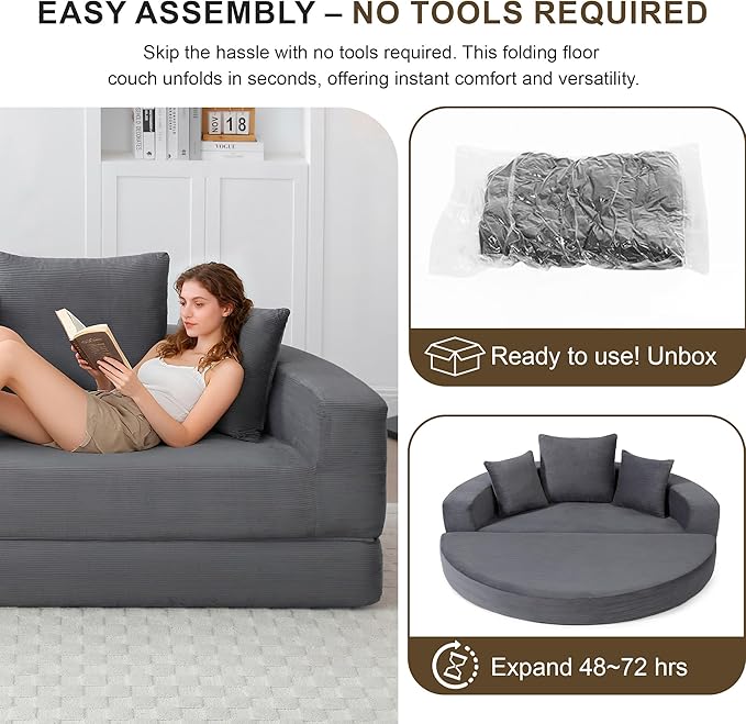 Casaphoria 67'' Wide Convertible Sofa Bed,Large Fold-Out Floor Couch with Comfy Back Pillows,Multi-Functional Sleeper for Living Room,Guest,Studio(Gray)