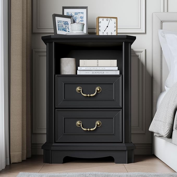 BORNOON 2-Drawer Nightstand with Charging Station, Rustic Wooden Top Bedside Table with Natural Wood Texture, Vintage Storage Organizer Dresser for Bedroom, Hallway - Image 3