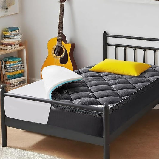 Bedlore 4-Inch Twin XL Mattress Topper for Back Pain - Dual Layer Medium Support (2" Gel Memory Foam + 2" Cooling Fluffy Pillow Top Pad), Breathable & Pressure Relief (Gray)