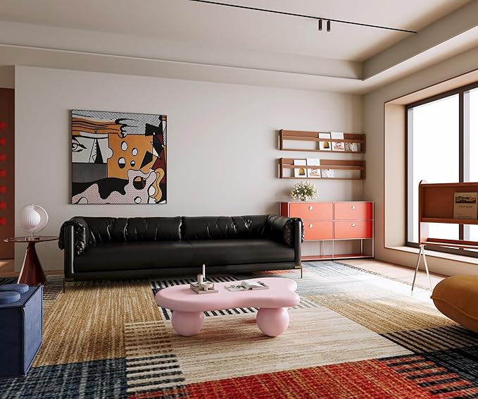 40" Cloud Coffee Table for Living Room Irregular Coffee Table Modern Low Coffee Tables Cute Center Table with 3 Ball Legs for Small Space Apartment Cream Pink