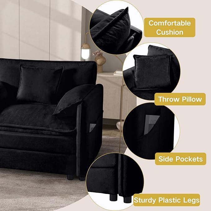 109-Inch U-Shaped Sectional Cloud Sofa Oversized Modular 5 Seaters Sofa Couch with 2 Ottoman Chaise and Pillow Armrest, Chenille Upholstered Convertible Cloud Couch