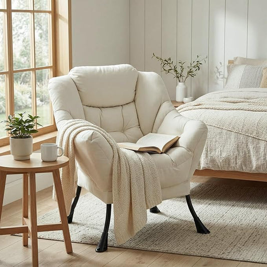 TLSUNNY Lazy Chair, Modern Comfy Lounge Accent Chair, Large Sofa Armchair with a Side Pocket, Leisure Reading Chair for Bedroom, Living Room, Dorm (1) (Beige)
