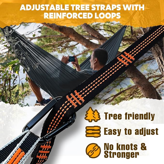 NATUREFUN Ultra-Light Travel Camping Hammock | 300kg Load Capacity,Breathable,Quick-Drying | 2 x Premium Carabiners,2 x Nylon Slings Included | Outdoor Indoor Garden - Image 3