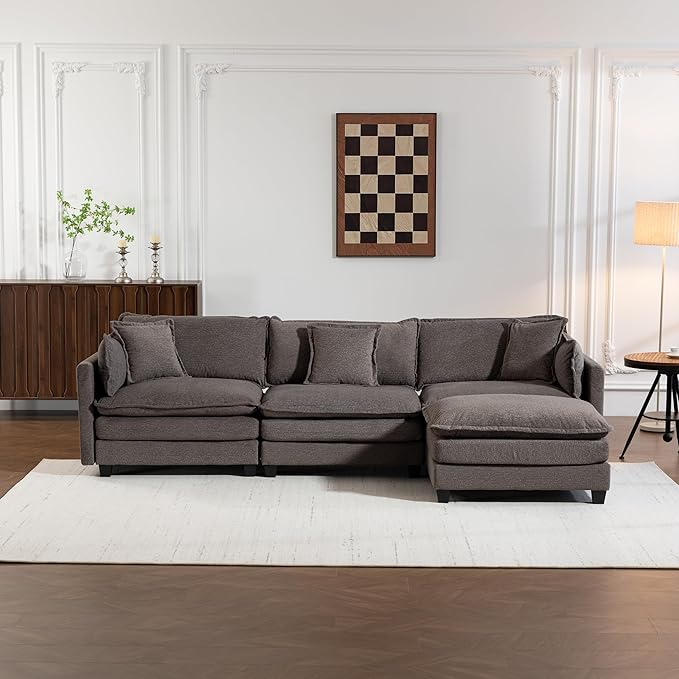Eafurn Oversized Reversible Modular Sectional Sofa with Movable Ottoman, Convertible L Shaped Corner Couch Modern Chenille Sofa Set w/Double Layers Seat Cushions for Living Room Apartment