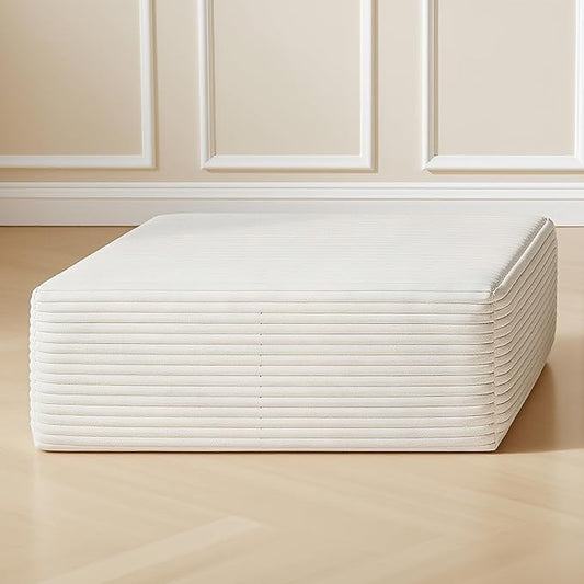37.4" Plush Corduroy Ottoman, Upholstered Cloud Ottoman for Boneless Couch in a Box, Modular Sectional Couches for Living Room, Compressed Memory Foam, No Assembly Require, White