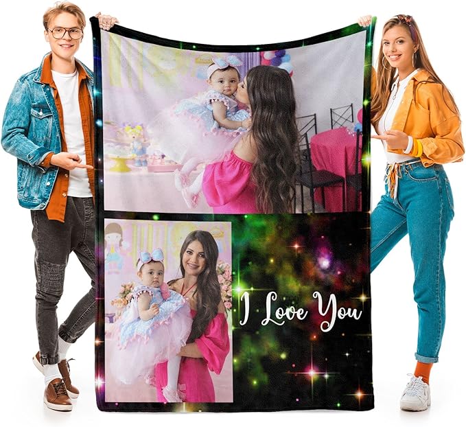 Printwoo Personalized Gifts for Mom, Custom Blanket with Photos, Personalized Photo Blankets Using My Own Photos, Customized Blankets with Pictures, Birthday Gifts for Women Men Baby Child
