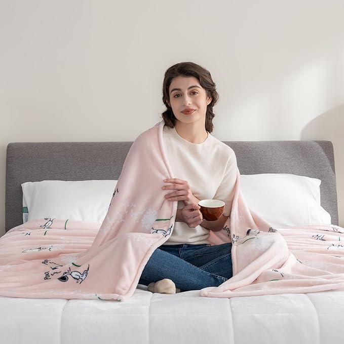 Berkshire Blanket Peanuts® VelvetLoft® Cute Character Snoopy Plush Blanket,Make A Wish Spring Pink,King 90 in x 108 in (Official Peanuts® Product)