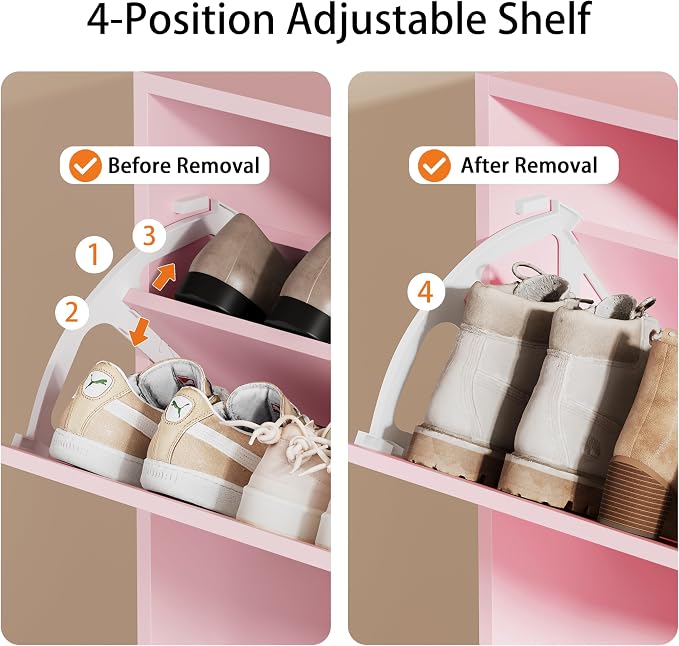 Shoe Storage Cabinet, Wood Shoe Organizer for Entryway with 3 Flip Drawers, Freestanding Shoe Rack with Adjustable Shelf, Narrow Shoe Dresser for Front Door Entrance(Pink, 47.2" x 31.5" x 9.25") - Image 4