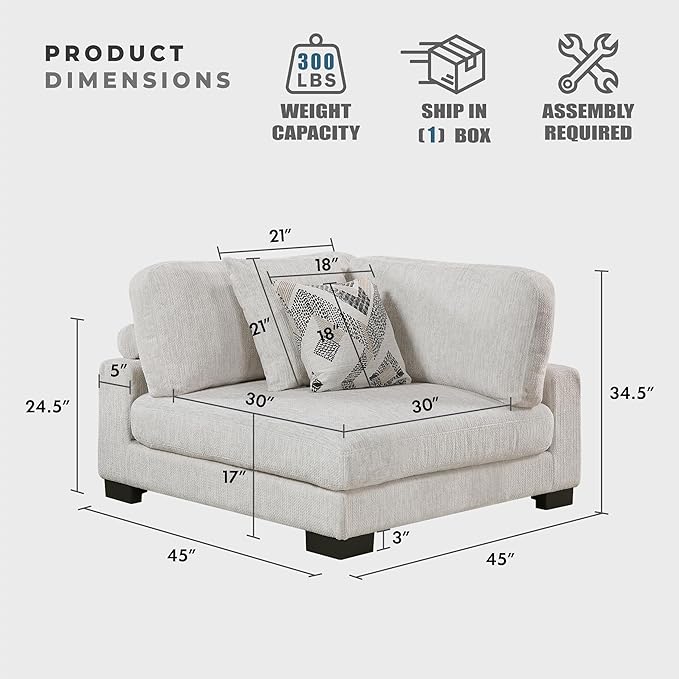 Lexicon Modular Sectional Sofa for Living Room, Textured Microfiber Corner Seat with 2 Pillows, Units of Modular Sectional Couch, Upholstered Chair for Customizable Sectional Sofa Couch, Beige
