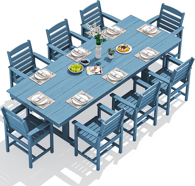 SERWALL Outdoor Dining Chairs Set of 2, All-Weather HDPE Patio Chair with 19.7" Widened Seat, for Backyard, Garden, Blue - Image 4