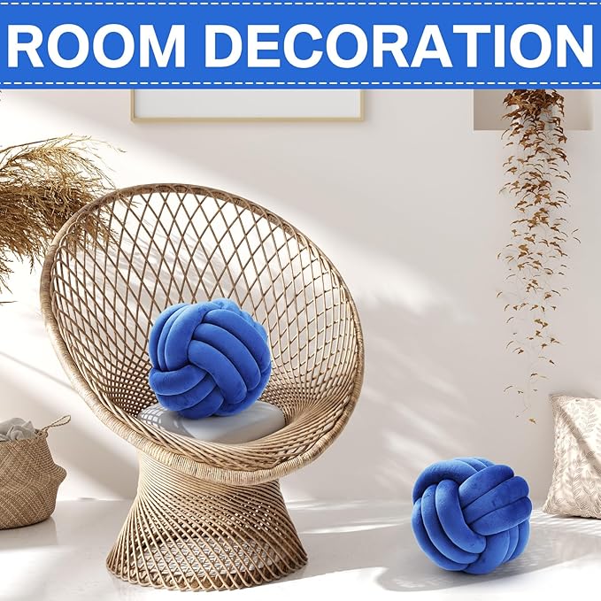 Namalu 2 Pcs Soft Knot Pillow Ball, Decorative Round Throw, Soft Knotted Plush Pillows, Handmade Stuffed Ball Pillows Cushion for Bedroom Sofa Couch Home Decor(7.87 Inches,Deep Blue)