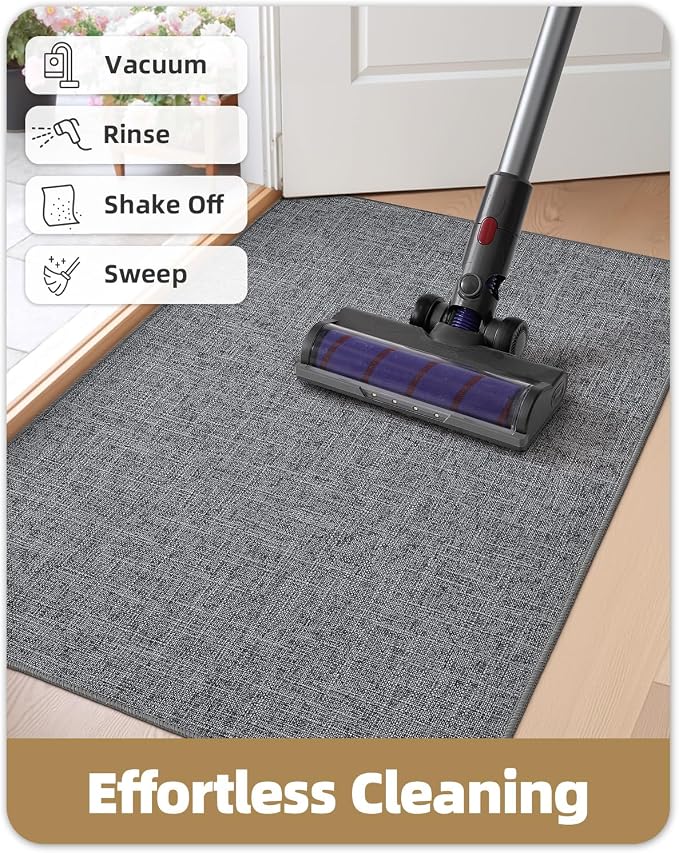 Color&Geometry Ultra Thin Indoor Door Mat (Rolled-up NO Creases) 32"x48", Non Slip Rubber Backed Dirt Trapper Door Mat Indoor Entrance, Low Profile Entryway Mat, Easy Clean, Dark Grey Linen - Image 8