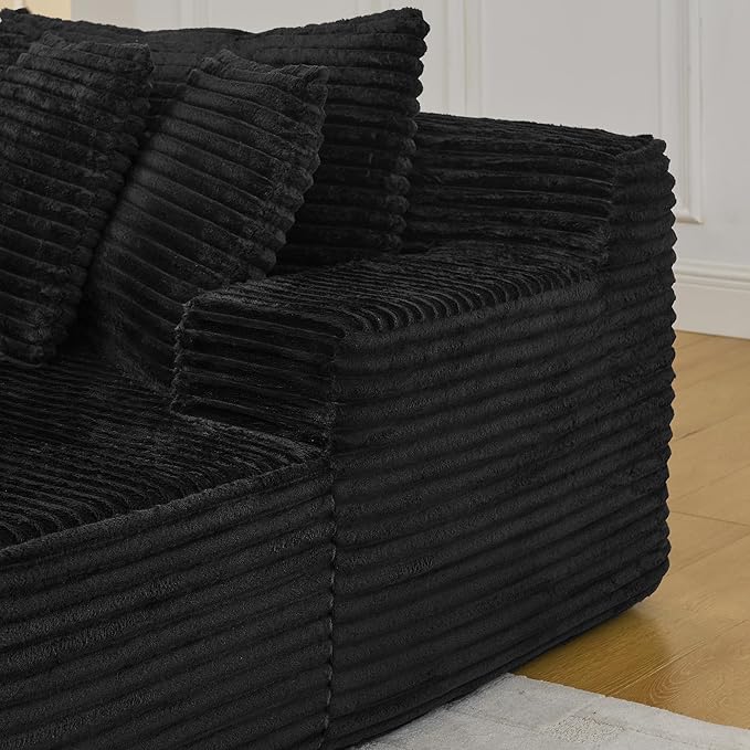 Fluffy Corduroy Double Chaise Lounge Daybed 83-Inch Oversized Loveseat Sleeper Sofa Bed,Boneless Love Seat Recliner Sleeper Couch Full Foam Floor Cloud Sofa Chaise W/6 Pillows for Living Room Bedroom