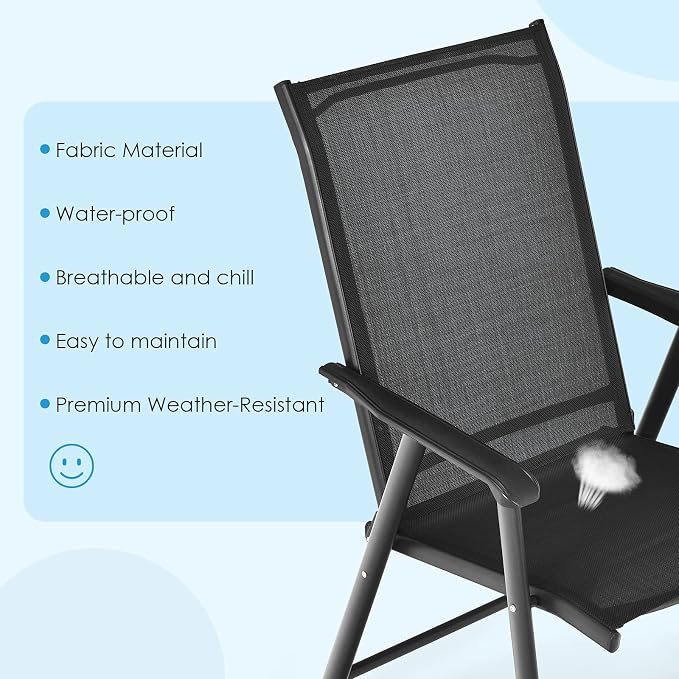 Giantex Set of 4 Patio Folding Chairs, Outdoor Chairs with Armrest, Portable Dining Chairs for Porch Camping Pool Beach Deck Lawn Garden, 4-Pack Patio Chairs, Metal Frame, Black - Image 9