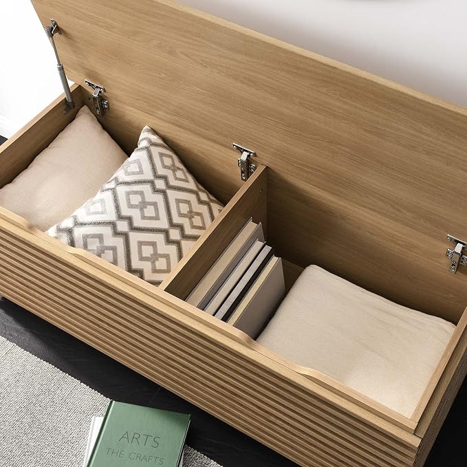 Modway Render 47" Wood Grain Storage Bench in Oak - Image 8