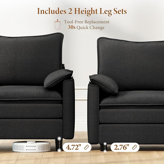 Vesgantti 108" Modular Sectional Sofa, Comfy Cloud Couch with Flexible Ottoman Deep Seat Chenille L Shaped Modular Sofa, Sectional Couches for Living Room, Bedroom and Apartment, Black