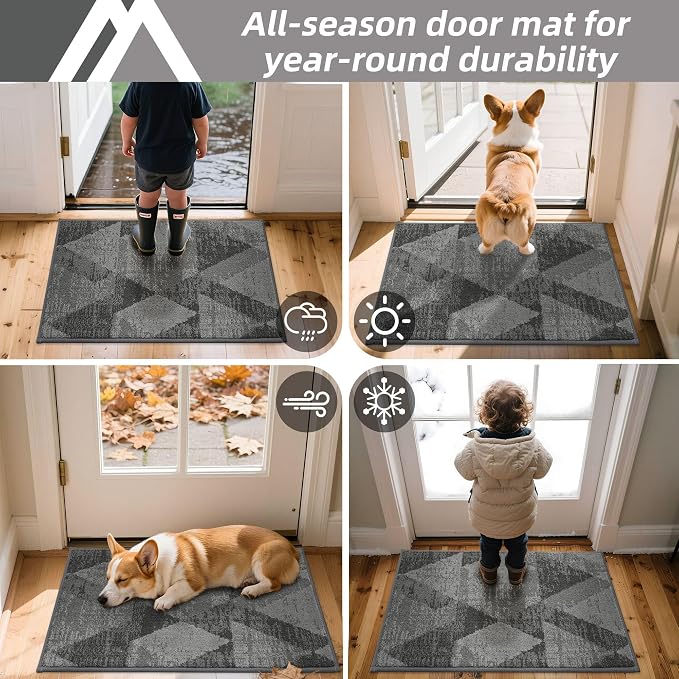 COSY HOMEER Entryway Rugs Doormat 20"x32", Non-Slip Absorbent Polyester, Washable Rugs for Front Door, Dirty Paws & High Traffic Areas, Gray - Image 8