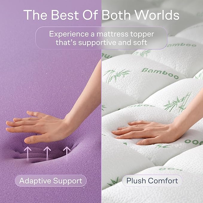 Dual-Layer 3.5 Inch Full Size Mattress Topper - 2” Memory Foam + 1.5” Viscose Made from Bamboo Mattress Pad - Double the Comfort & Back Support - Removable & Machine-Washable Cover, Green