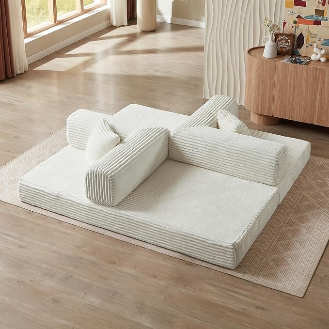 Eafurn 4-in-1 Convertible Folding Sofa Bed Boneless Loveseat Sofa in a Box - Foam Sleeper Couch with Fxied Frame, Modern Corduroy Upholstered Floor Couch & Fold Out Mattress | Breathable material, Fixed-shape Frame