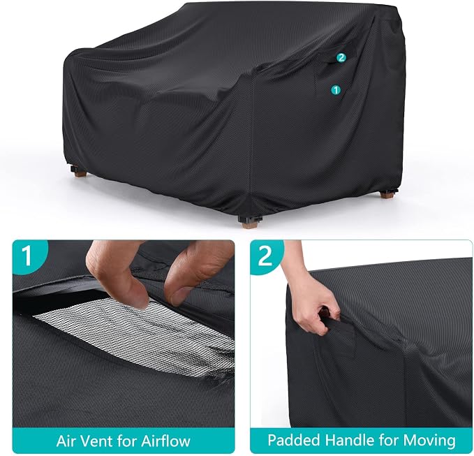 Patio Sofa Cover Waterproof - Heavy Duty 3-Seater Outdoor Couch Cover Patio Furniture Covers with Air Vent and Handles, 85" L×35" D×35" H, Black - Image 4