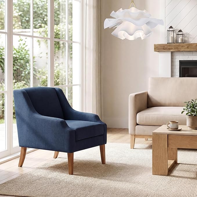 Accent Chair for Living Room,No Assembly Upholstered Mid Century Modern Comfy Tufted Armchairs with Wooden Legs,Sofa Chairs for Bedroom, Reading Waiting Room Apartment Dark Blue