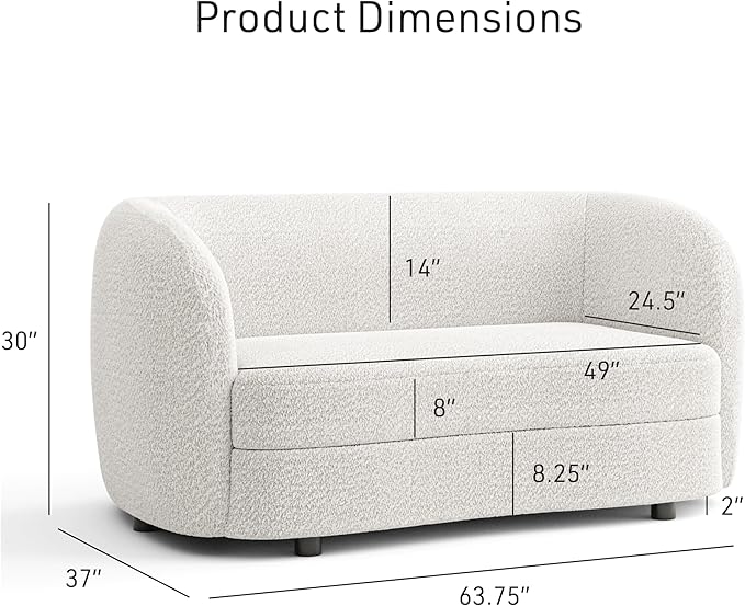 Furniture of America Nimiane Modern Boucle 2 Piece Sofa and Loveseat Set with Curved Arms and Wooden Legs, Accent Furniture Sets for Living Room, Home Office, Bedroom, Off-White