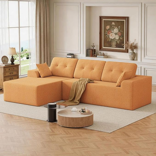 Ball & Cast Modular Cloud Sofa,106'' Chenille Sectional Couch with Wider Armrest and Pillow,Upholstered Convertible Comfy Sofa Couches for Living Room, No Assembly Required,Left Facing(Orange)