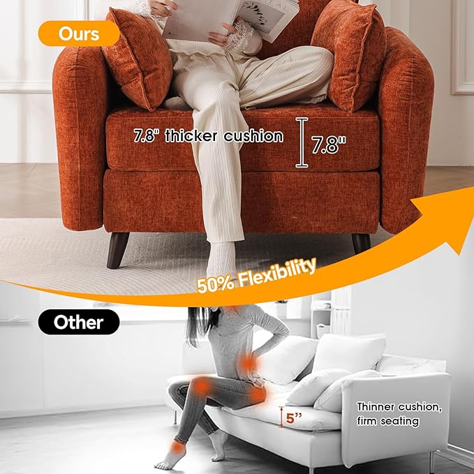 Rexulqo Oversized Accent Chair Set of 2,All Seats Storage,Comfy Armchair,24.5'' Deep Seat,Upholstered Living Room Chairs,Reading Chair for Bedroom,Office,Chenille,Orange