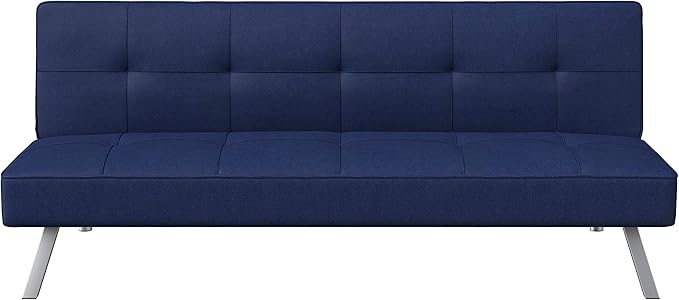 Serta® Rane Futon Sofa Bed 66.1", 3-in-1 Convertible Couch Sleeper for Small Spaces, Tufted Back, Twin Size Guest Bed, Blue Woven Fabric