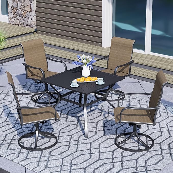 Anmutig 5-Piece Outdoor Dining Set, 35'' Square Table with 4 Swivel Chairs, All Weather Frame Furniture Set - Brown Style2 - Image 3