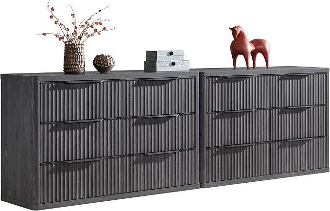 SICOTAS Dresser for Bedroom 107" Wide 6 Drawer Dressers & Chests of Drawers for Closet Long Large Modern TV Stand Set for Clothes Storage Fluted Clothes Closet for Hallway Entryway, Dark Grey Alder by SICOTAS