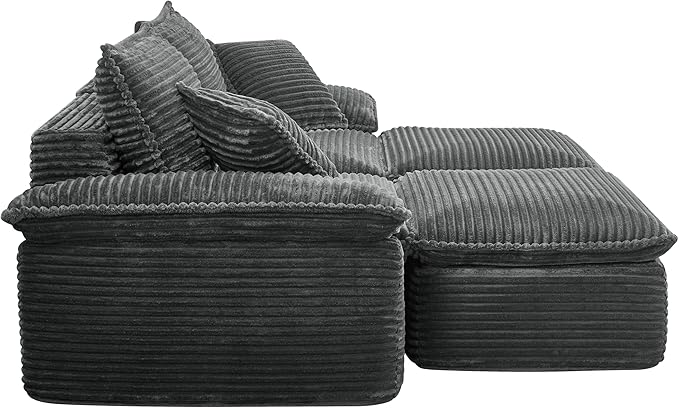Comfy Boneless Cloud Sofa Chaise Oversized Fluffy Corduroy Upholstered Chaise Lounge for Living Room Bedroom, Modular Compressed Foam Cloud Daybed, Single Seat Sofa