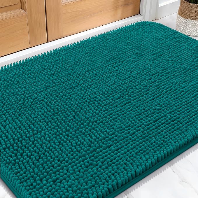 OLANLY Dog Door Mat for Muddy Paws 30x20, Absorbs Moisture and Dirt, Absorbent Non-Slip Washable Doormat, Quick Dry Chenille Mud Mat for Dogs, Entry Indoor Entryway Carpet for Inside Floor, Lake Blue by OLANLY