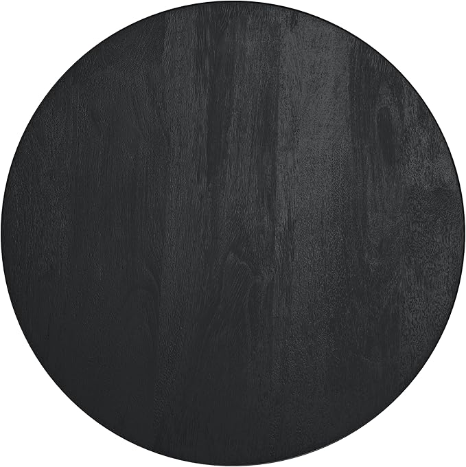 SIMPLIHOME Elmbrook End Table - 21 inch Wide Solid Mango Wood Round Drum Table with Vertical Panel Detailing in Black, Modern Nightstand or Plant Stand for Living Room or Bedroom, Assembled