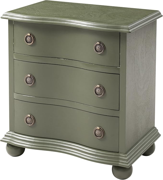 COZAYH Farmhouse 3 Drawer Nightstand with Distressed Wood Finish, Rustic Vintage Small Dresser with Curved Front Design, Solid Pine Base for Bedroom, Almost Fully Assembled, Transitional, Green - Image 9