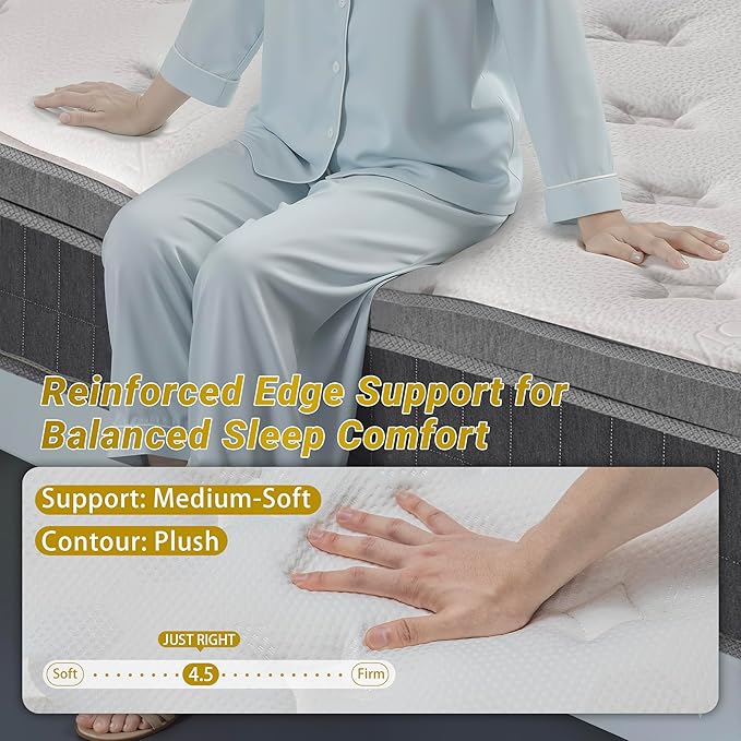 14″ Full Hybrid Mattress – Cooler, Quieter & Deeper Comfort, Airflow Foam + Pocket Coils, 2″+ Plush Cushion, Heavy-Duty Support, CertiPUR-US, Fiberglass-Free, Mattress in a Box
