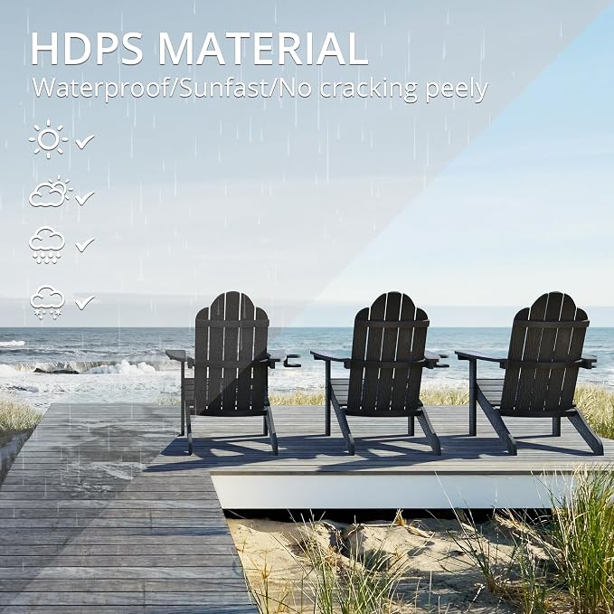 LUE BONA HDPS Adirondack Chairs Set of 2, Long-Lasting All-Season Outdoor Patio Chairs, Hidden Cup Holder, 350 LBS, Black - Image 3