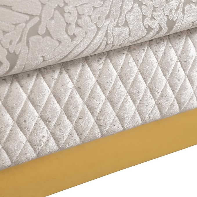 Furniture of America Samison II Glam 2-Piece Solid Wood Upholstered Sofa Set with Accent Pillows, Damask Pattern and Gold Base, Comfortable Couch and Loveseat for Living Room, Bedroom, Office, Beige