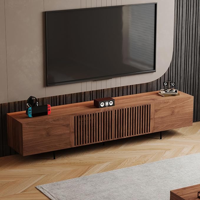 94.48" Mid-Century Modern TV Stand, Walnut Media Console with 4 Storage Cabinets, Entertainment Center for TVs up to 100 Inches, Ideal for Living Room or Bedroom by Gaoyangjiaju