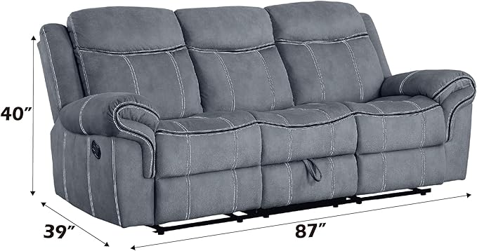 Acme Furniture Zubaida 41" x 87" Modern Velvet Reclining Sofa with USB Dock, 1 Storage Drawer, Tight Back & Seat Cushion, in 2-Tone Gray Finish