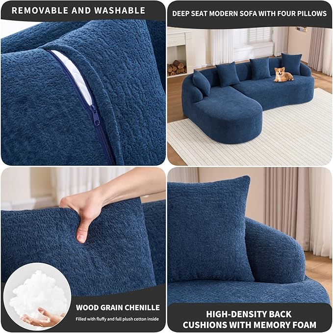 KEIKI L-Shaped Chenille Modular Sectional Couches with Chaise Lounge & 4 Pillows, 3 Seater Oversized Upholstered Luxury Plush Cloud Sofa for Living Room Apartment, Full Sponge Compression