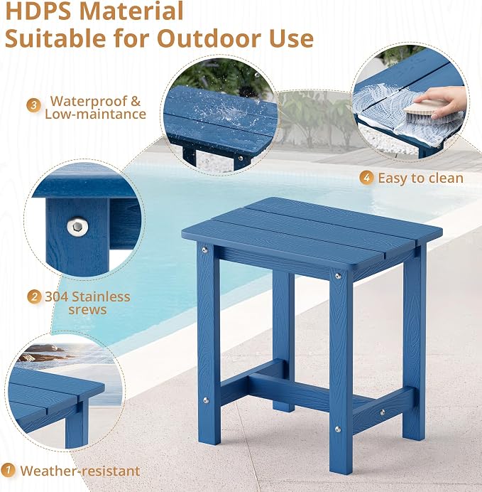 LUE BONA Outdoor Side Table, HDPS Small Outdoor Table, Adirondack Side Table, Outside End Table for Patio, Porch, Deck, Weather Resistant/Easy Maintenance/Indoor or Outside Use, Navy Blue - Image 6