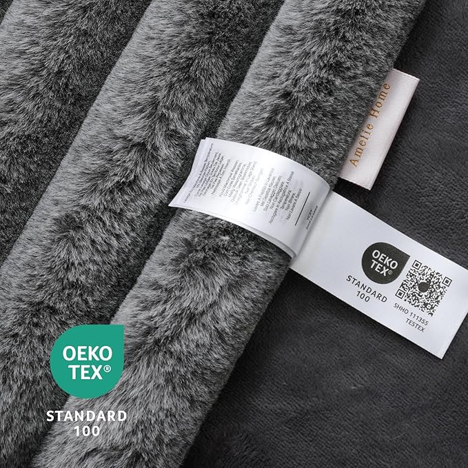Amélie Home Faux Fur Throw Blanket for Couch, Ultra Cozy Fuzzy Fluffy Fur Luxurious Soft Striped Plush Gift Blankets for Family Sofa Chair Bedroom, 60"x80", Cationic Wolf Gray