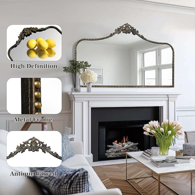 G-LEAF Vintage Baroque Mirror 48"X30", Victorian Antique Mirror with Black Brush Gold Ornate Metal Frame for Fireplace Entryway Living Room Hallway Bathroom - Image 4